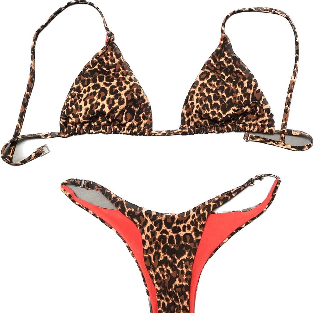SHEIN Leopard print high leg cheeky triangle bikini set small